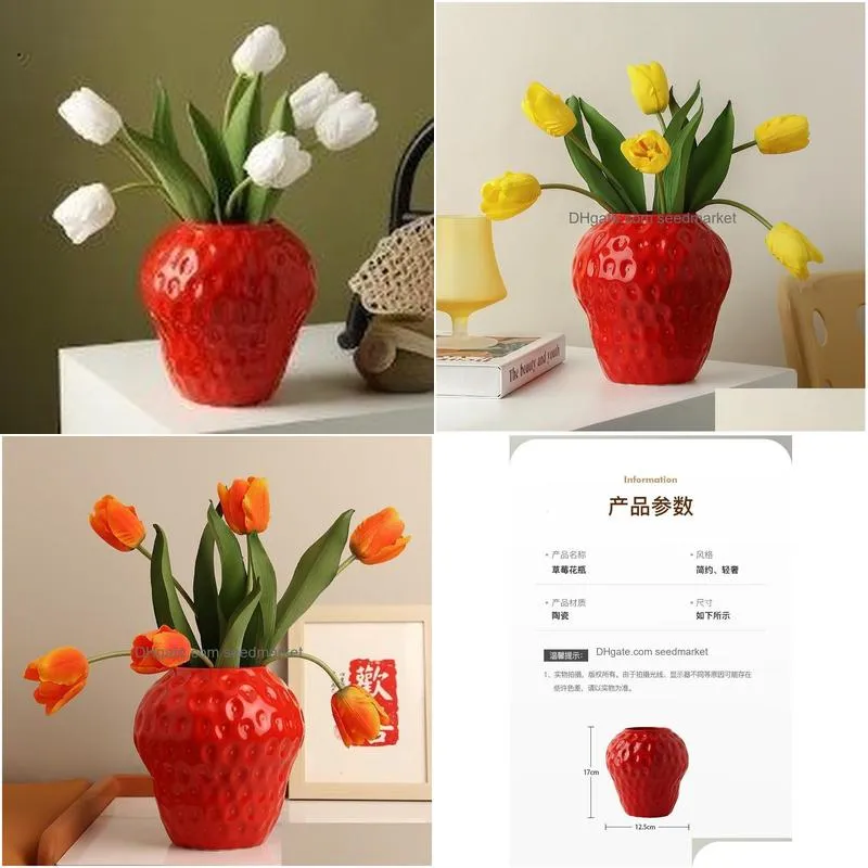 Vases Vintage Style Stberry Flower Pot Vase Decorative Ornament Arrangement For Office Homestay Party Drop Delivery Dhuo1