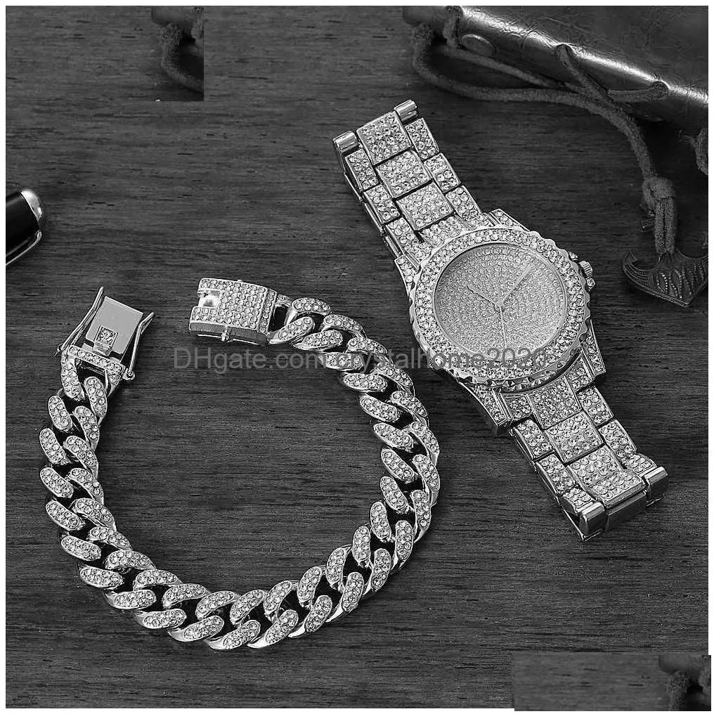 Womens Watches Dome Cameras Watch Bracelet For Women Cuban Chain Charm Iced Out Fashion Luxury Gold Set Jewelry Drop Delivery Dhqyd