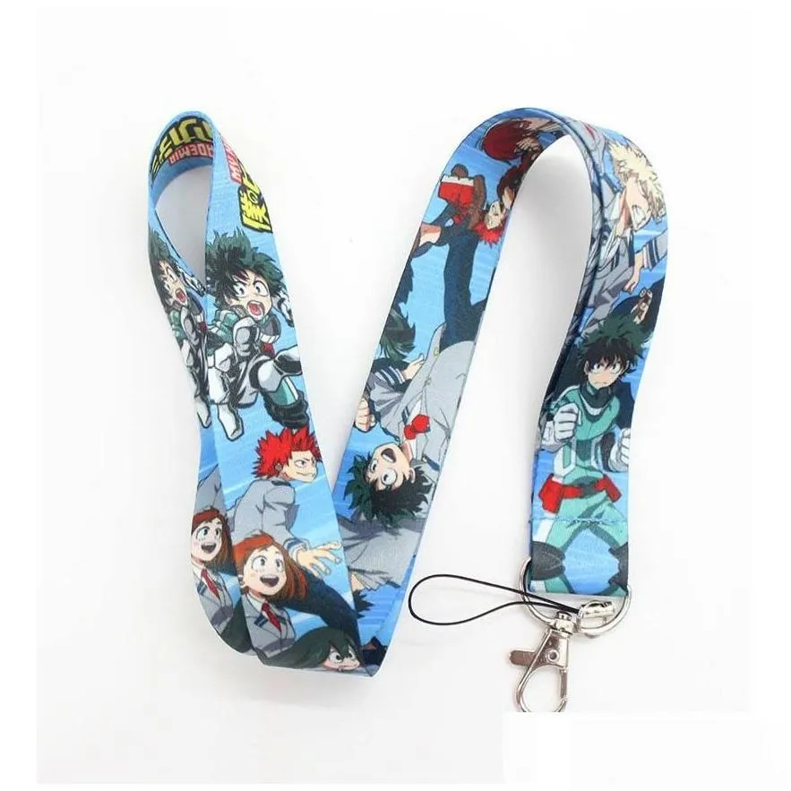 Cell Phone Straps Charms Wholesale 20Pcs My Hero Academia Lanyard Key Chain Id Card Hang Rope Sling Neck Strap Pendant Gifts Drop
