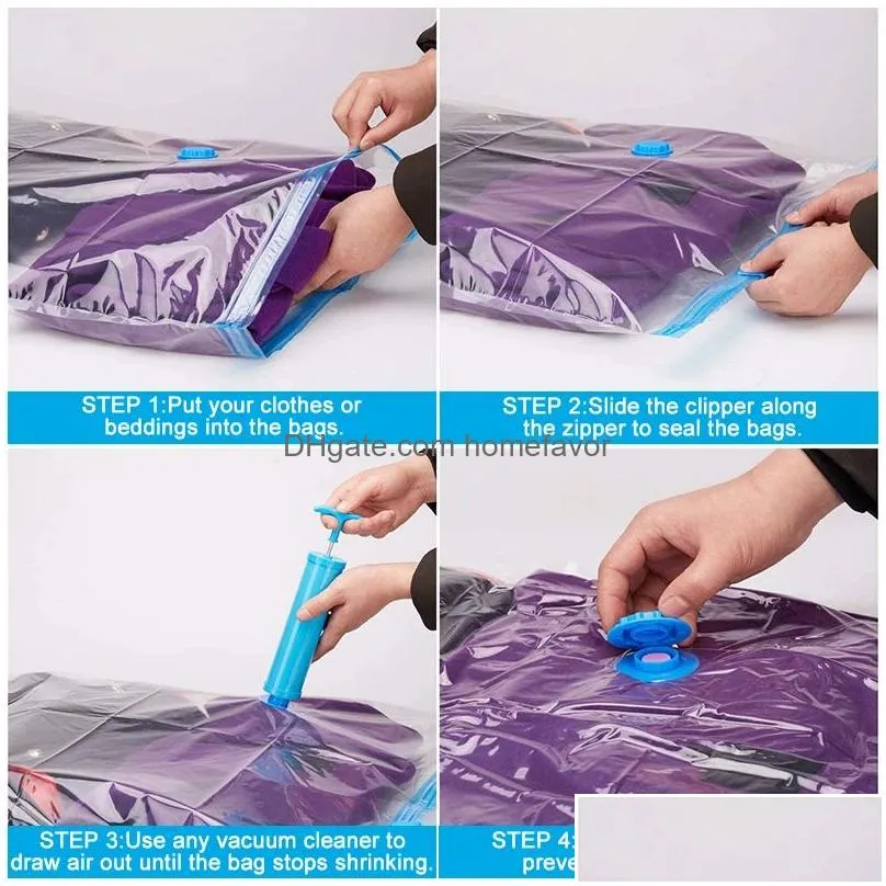 Storage Bags Bags 1/2/5Pcs Vacuum Storage Seal Bag Space Saving For Comforters Clothes Pillow Bedding Blanket Drop Delivery Home Garde Dhs03