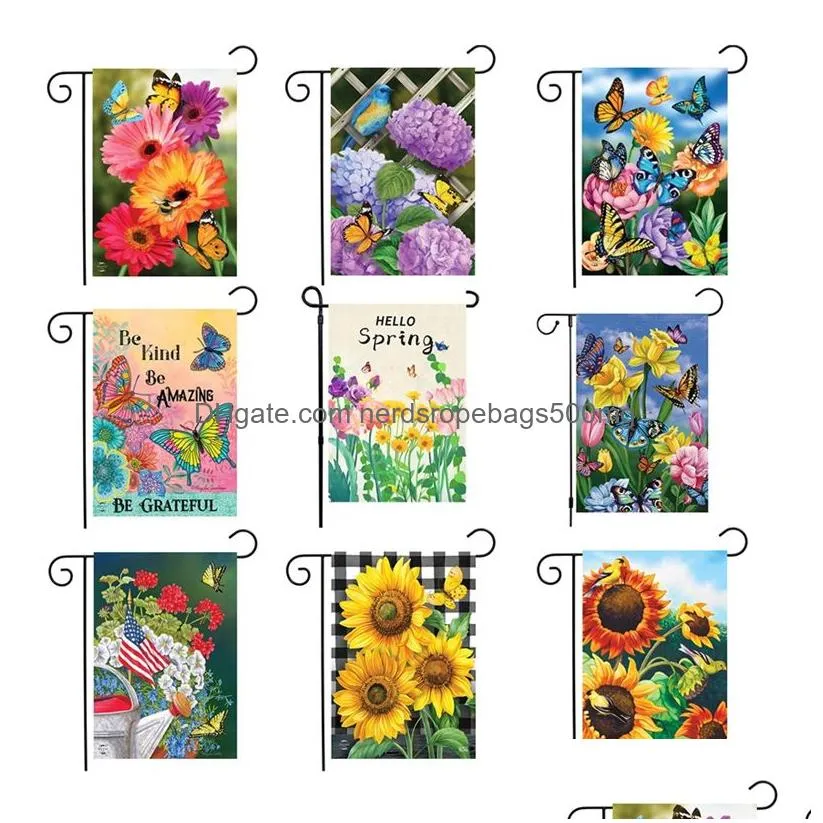 Banner Flags Spring Summer Animals Flowers Birds Garden Flag Double Sided Welcome Decoration Courtyard Yard Linen Material P258 Drop D Dh4Xo