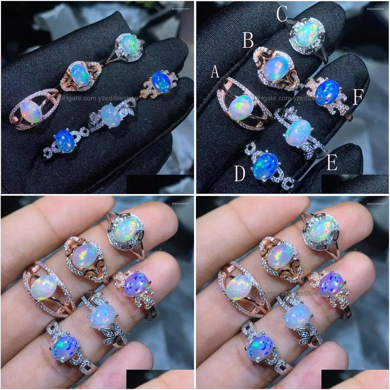 Cluster Rings Meibapj 6 Styles Natural Colorf Opal Gemstone Simple For Women Real 925 Sterling Sier Charm Fine Wedding Jewelry Drop D Dhuxz