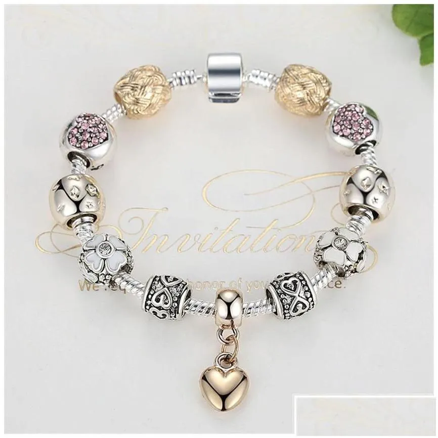 charm bracelets sier gold plated flower girls  design star love heart shaped crystal beads charms bangles fashion diy jewelr