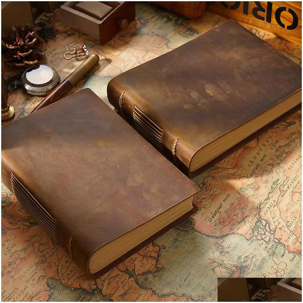 Notepads Wholesale Notepads High Quality Vintage Handmade Notebook Original Sketch Organizer Retro Leather Notepad Environmental Paper Dhg36