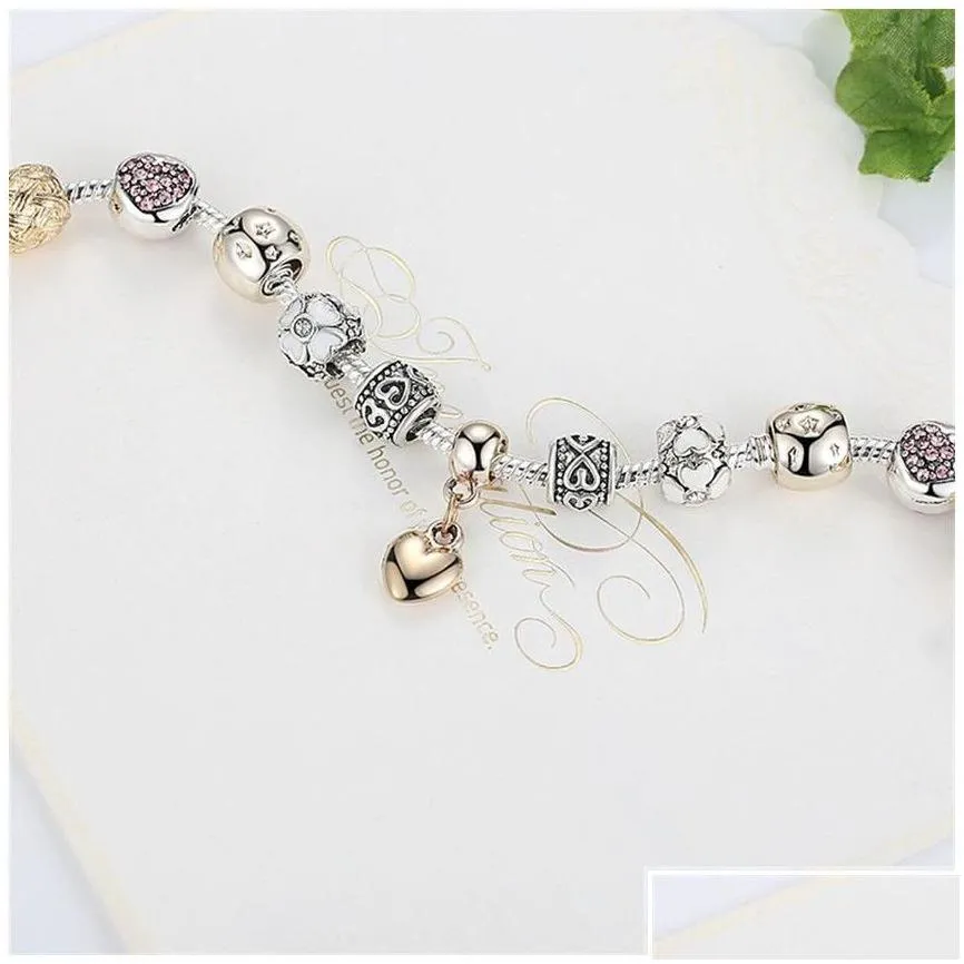 charm bracelets sier gold plated flower girls  design star love heart shaped crystal beads charms bangles fashion diy jewelr