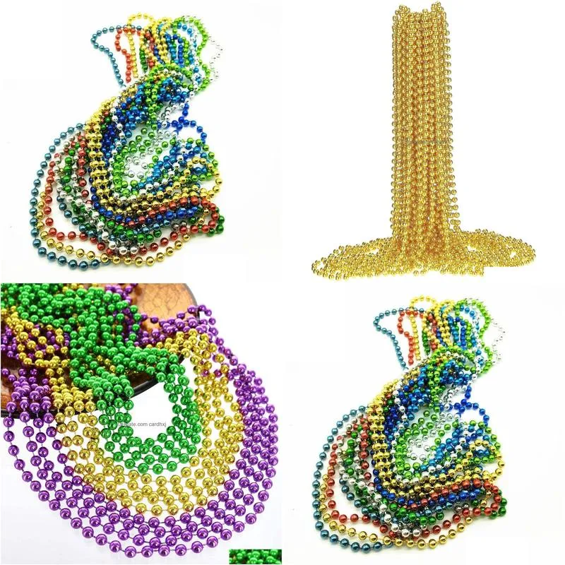 Beaded Necklaces 80Cm Purple Gold And Green Mardi Gras Beads Necklaces New Years Celebration Party Necklace Drop Delivery Jewelry Neck Dhs9R