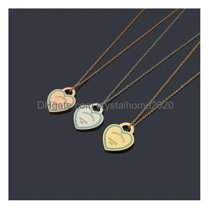 brand classic t peach heart pendant necklace fashion new product green change dripping oil designer necklace for womens high-quality luxury