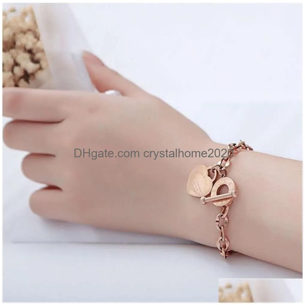 Anybracelet Ot New Niche Design Ins Wind Steel Womens Bracelet Button Love Stainless Heart Can Be Engraved Drop Delivery Dhdy6