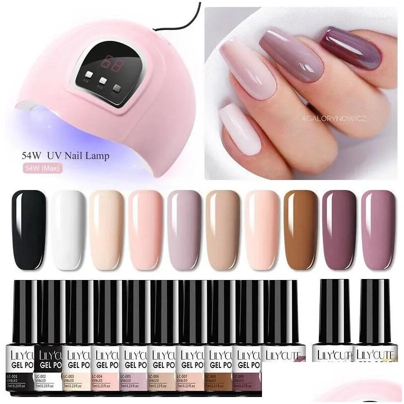 nail art kits lilycute manicure set macaron fluorescent gel polish with drying lamp semi permanent uv varnish accessories