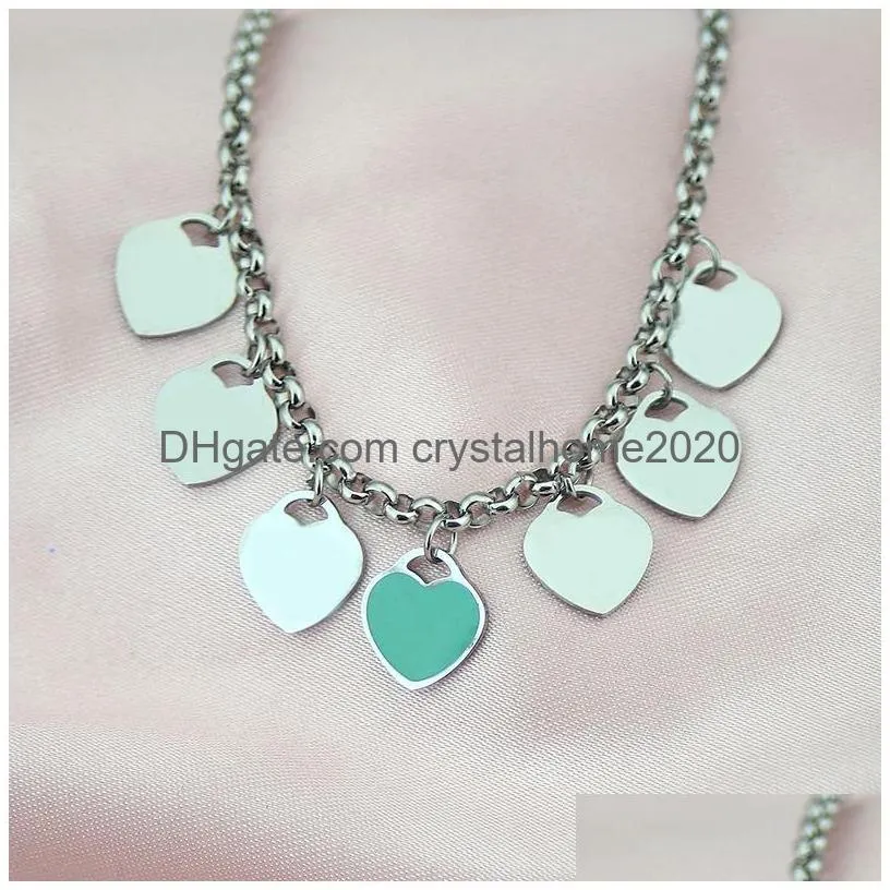 7 hearts 10mm necklace women seven stainless steel couple blue green pink red pendant jewelry christmas gifts for woman accessories