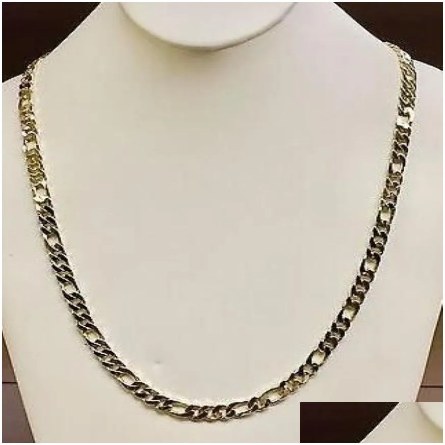 10k solid gold handmade figaro curb link mens chain necklace 24 57 grams 6 5 mm251e