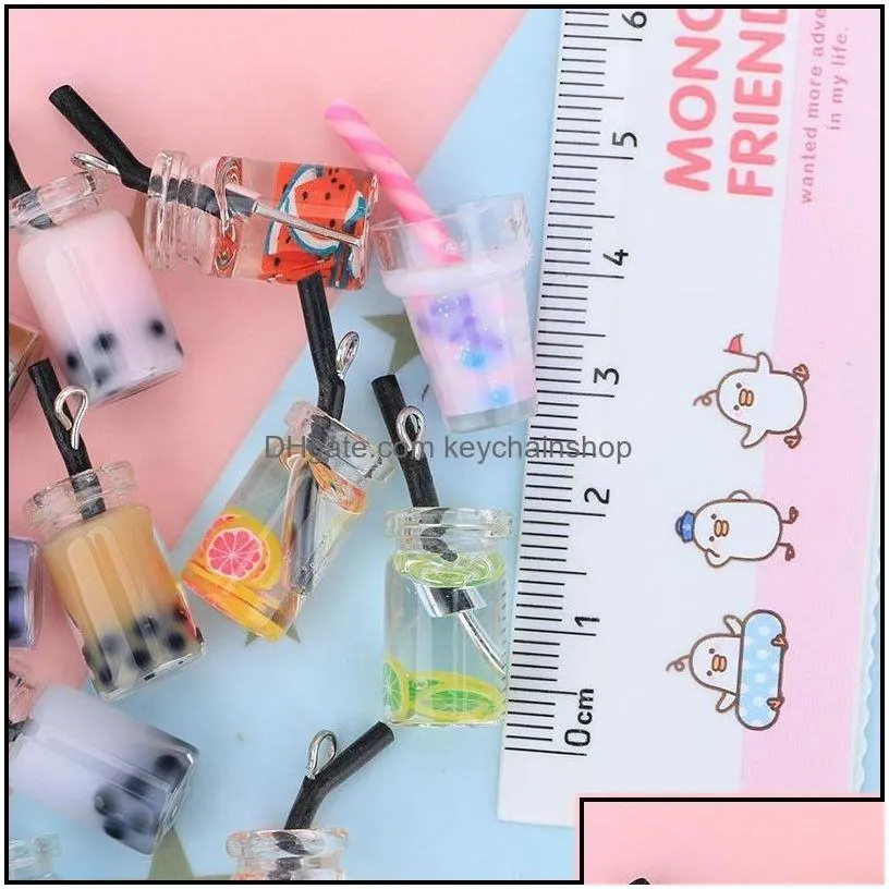 charms jewelry findings components creative resin pearl milk tea bubble fruit juice cup bottle pendant for jewelr dhszz
