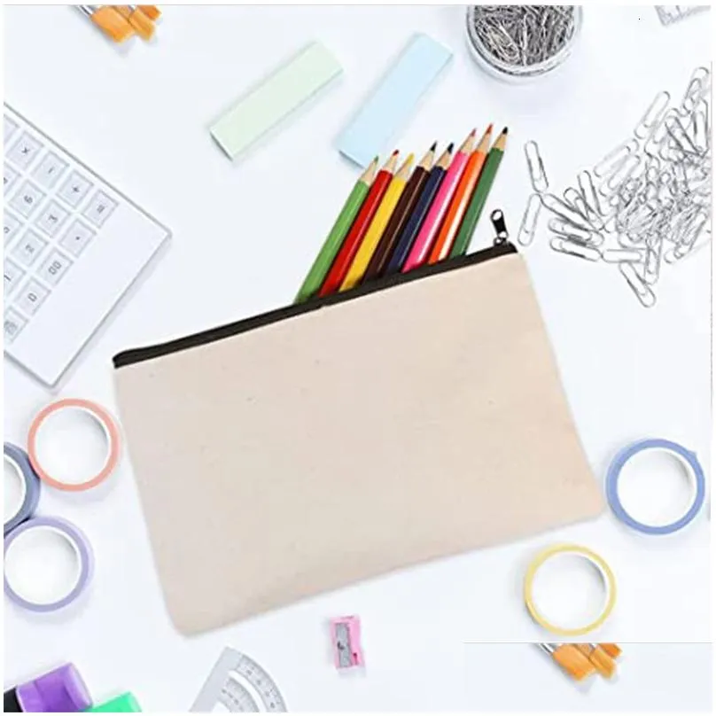 Pencil Bags Wholesale Pencil Bags 102040Pcs Canvas Zipper Mtifunctional Blank Diy Craft Pouches Case Pouch For Home School Travel 2306 Dh0C6