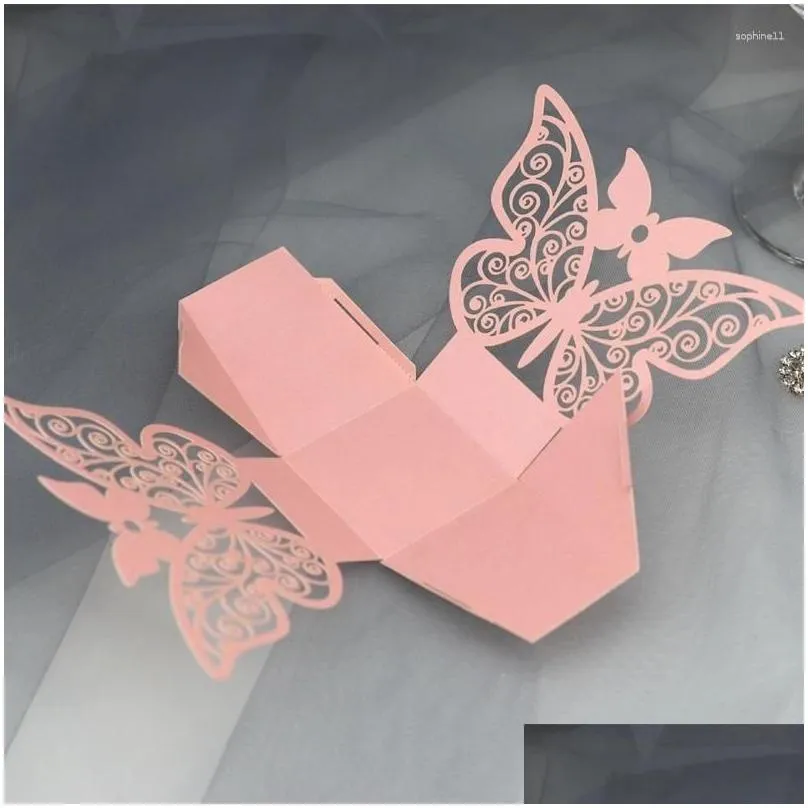 Gift Wrap 10/50/100Pcs Butterfly Boxes Wholesale Candy Favors Packaging With Ribbons For Baby Shower Wedding Birthday Party Supplies Dh184