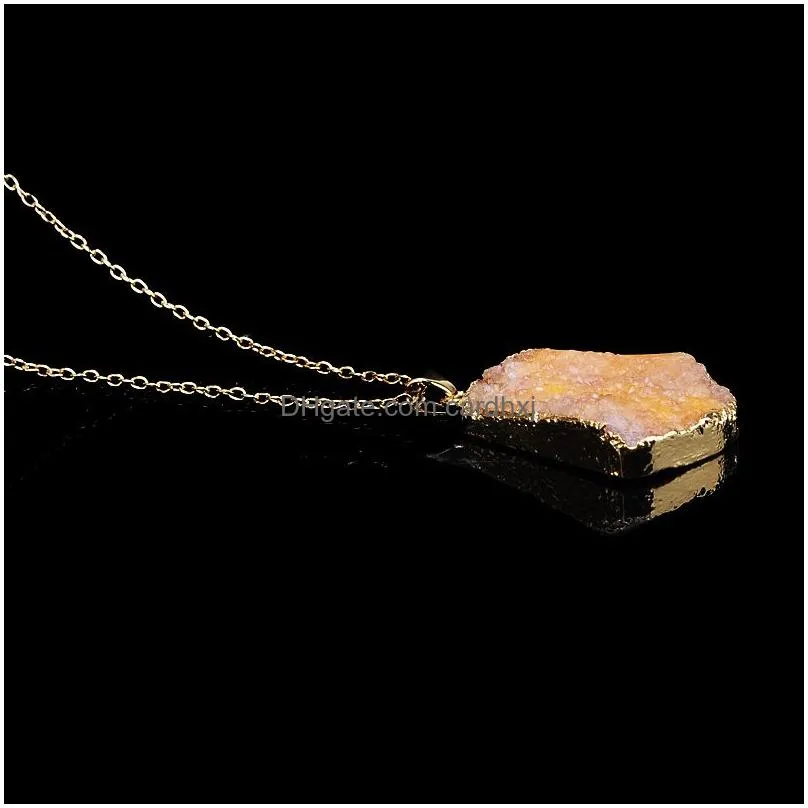 Pendant Necklaces Druzy Quartz Natural Stone Irregar Geode Gold Color  Pendant Necklace Chain For Women Jewelry Drop Delivery Jewel Dhywd