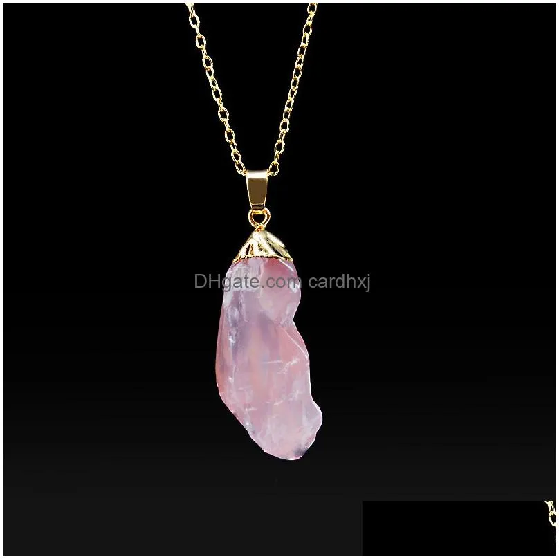 Pendant Necklaces 9 Colors Natural Irregar Crystal Unique Pendant Long Necklace Handmade Jewelry Sweater Drop Delivery Jewelry Necklac Dhdov