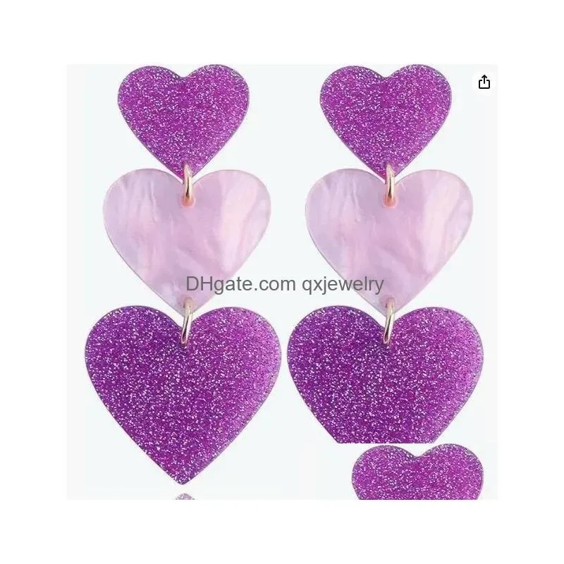 Dangle & Chandelier Dangle Earrings Pink Acrylic Glitter Love Splicing Stud Irregar Personality Heart Valentines Day Jewelry Accessor Dhdqb