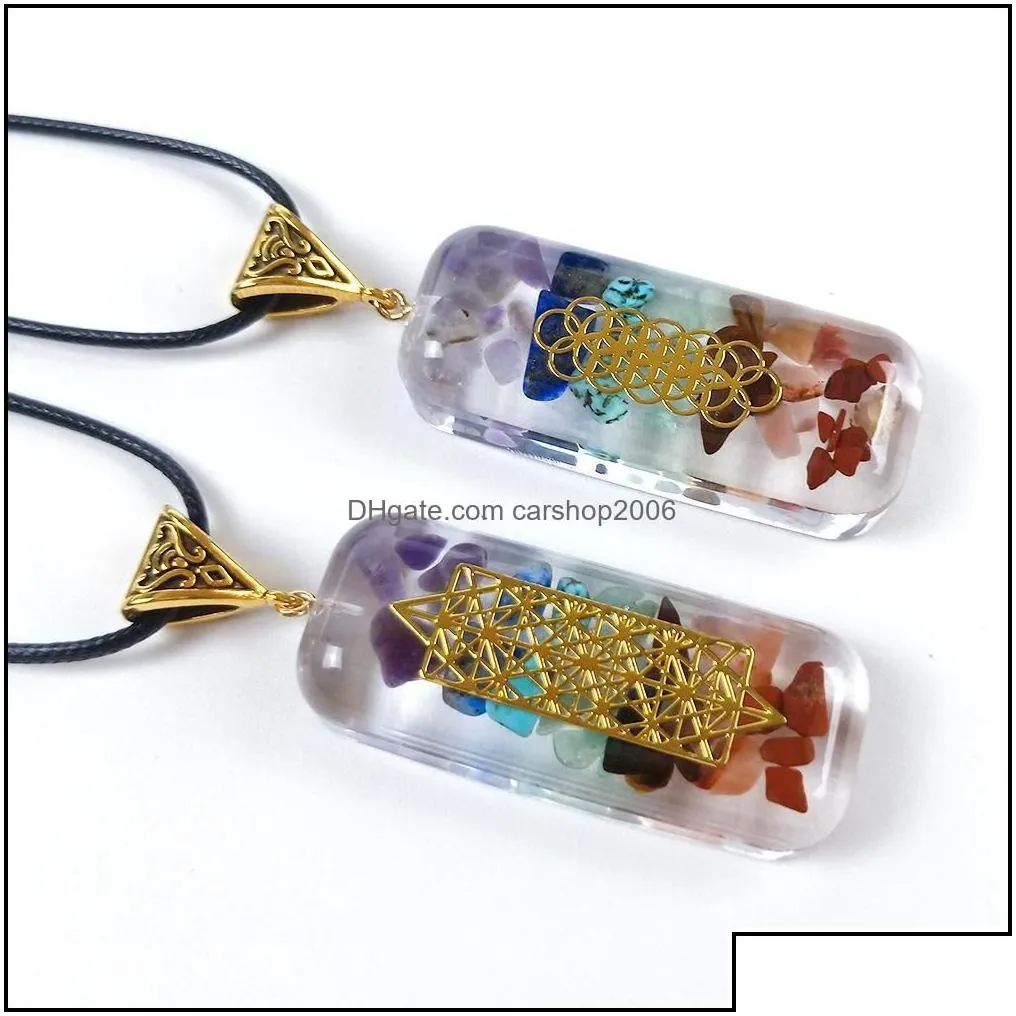 pendant necklaces reiki healing colorf chips stone chakra orgone energy resin necklace amet orgonite crystal carshop2006 drop delive