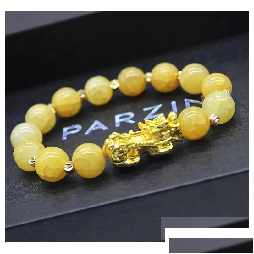 beaded natural stone agate beads strands bracelet chinese pixiu lucky brave troops charms feng shui jewelry for women drop delivery