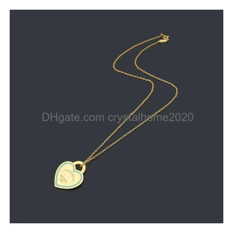 brand classic t peach heart pendant necklace fashion new product green change dripping oil designer necklace for womens high-quality luxury
