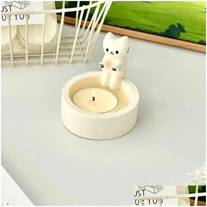 Candle Holders Kitten Holder Gypsum Mold Diy Handmade Storage Box Crafts Casting Molds Home Decoration Drop Delivery Dhqhx