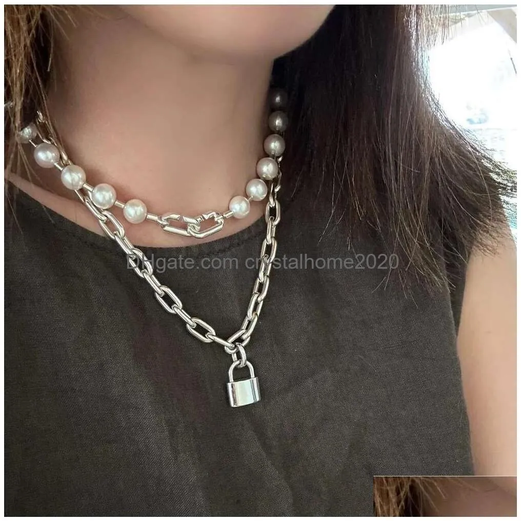 Anypendant Necklaces High Quality Niche Exaggerates Personality Design Lock Head Pearl Necklace Womens Highend Sense Of Fashion Ol La Dhmcb