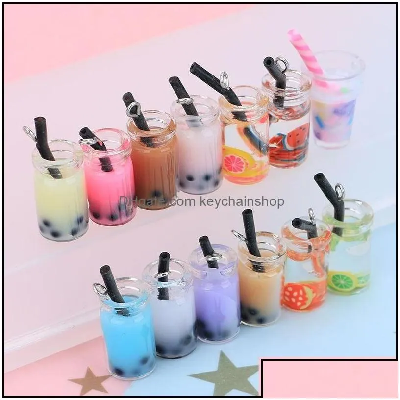 charms jewelry findings components creative resin pearl milk tea bubble fruit juice cup bottle pendant for jewelr dhszz