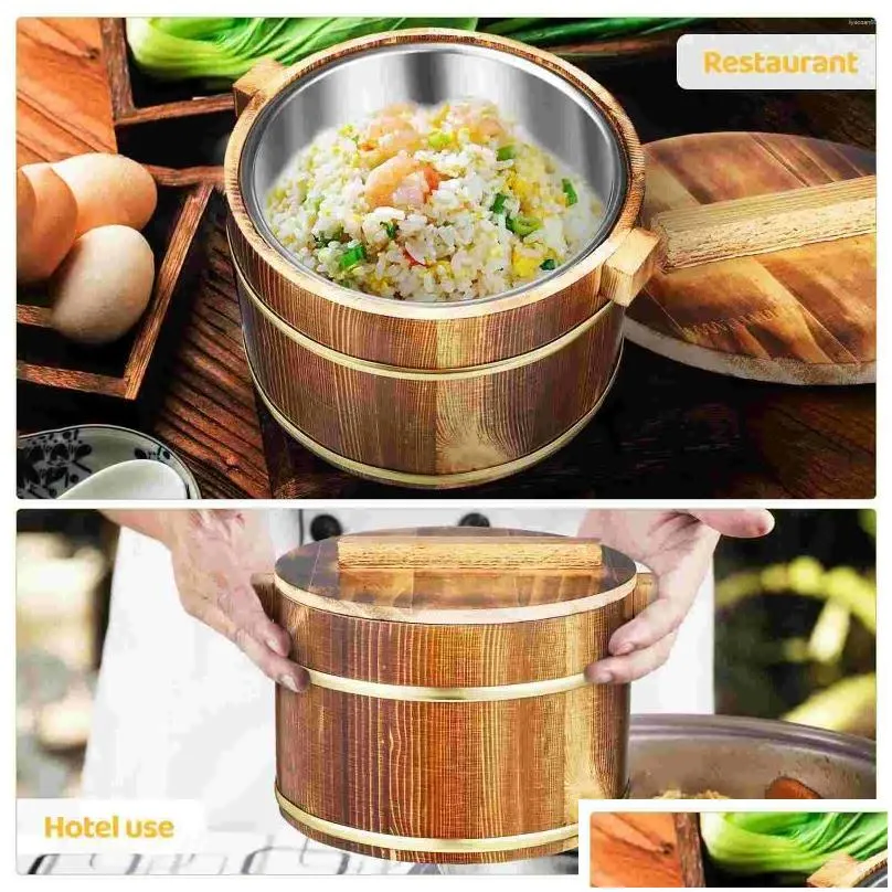 dinnerware sets rice barrel cereal container wooden restaurant bucket steamer sushi cooling bowl cooking with lid kitchen steamed cask