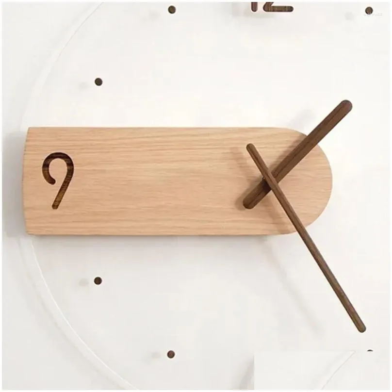 Wall Clocks Nordic Style Silent Scan Movement Clock Solid Wood Creative 12In Diameter Black Walnut Material Drop Delivery Dhw4V