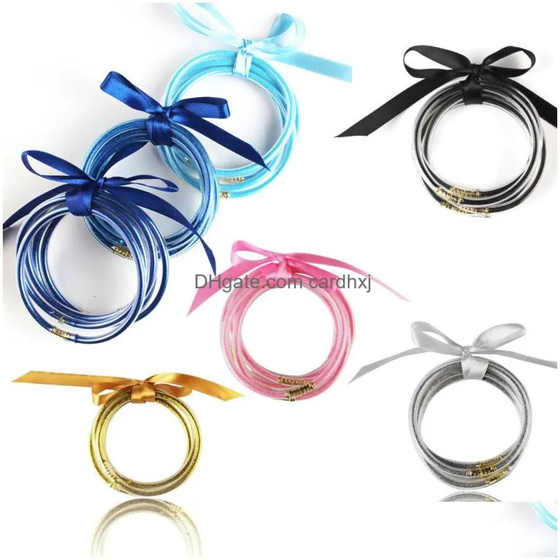 Beaded New Arrivals All Weather Mti-Layer Glitter Bangles Set Filled Sile Plastic Bowknot Jelly Bow Christmas Bracelets Drop Delivery Dhjkv