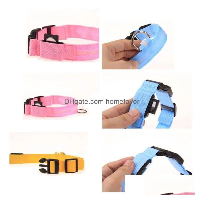 Dog Collars & Leashes Usb Led Nylon Dog Collars Cat Harness Flashing Light Up Night Safety Pet Collar Mti Color Sxl Size Christmas3616 Dh2Ih