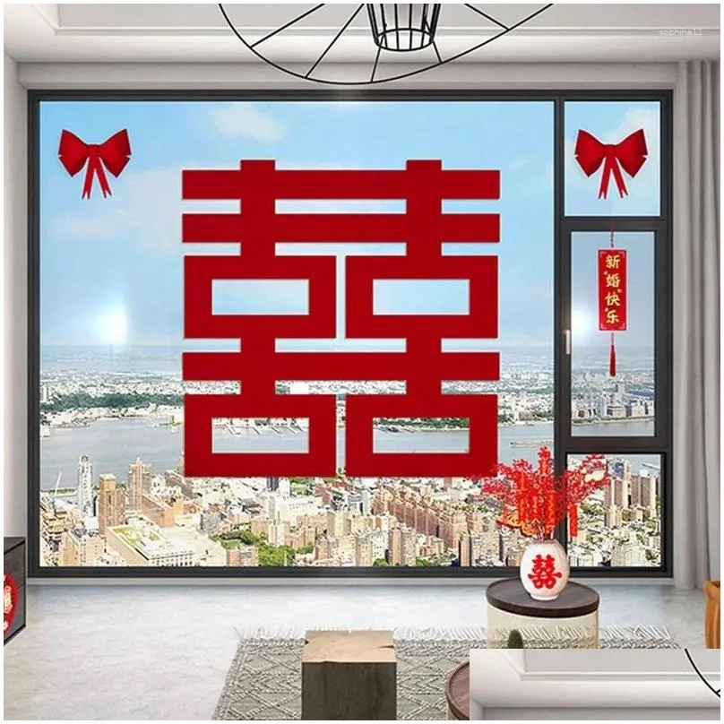 Party Decoration Chinese Wedding 3D Static Sticker Xi Word Traditional Supplies Wall Stickers Year Decorations Drop Delivery Dhgrk