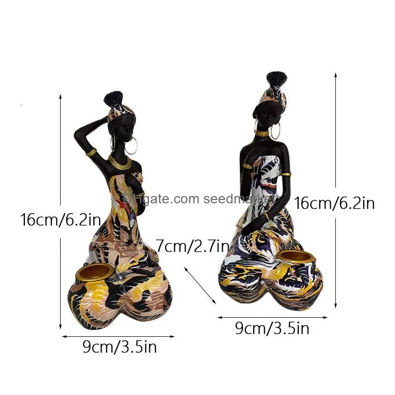 Decorative Objects & Figurines Decorative Objects Figurines Resin Black Female Candlestick African Exotic Statue Interior Decoration D Dhhye