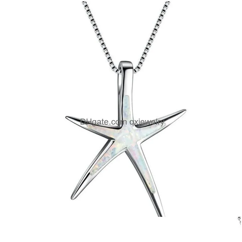 Pendant Necklaces Blue Opal Enamel Starfish Necklace Chain Collar Ocean Animal Jewelry For Women Girl Accessories Drop Delivery Dhf1L