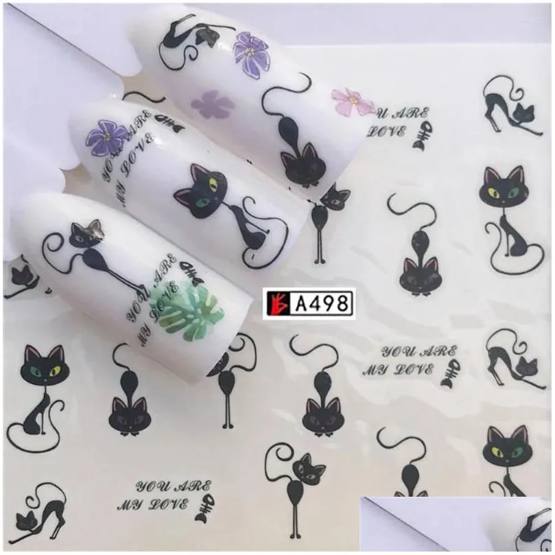 nail stickers sticker water decals 3d black lace watermark succulent flower decorative colorful cat decal