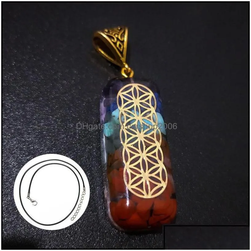 pendant necklaces reiki healing colorf chips stone chakra orgone energy resin necklace amet orgonite crystal carshop2006 drop delive