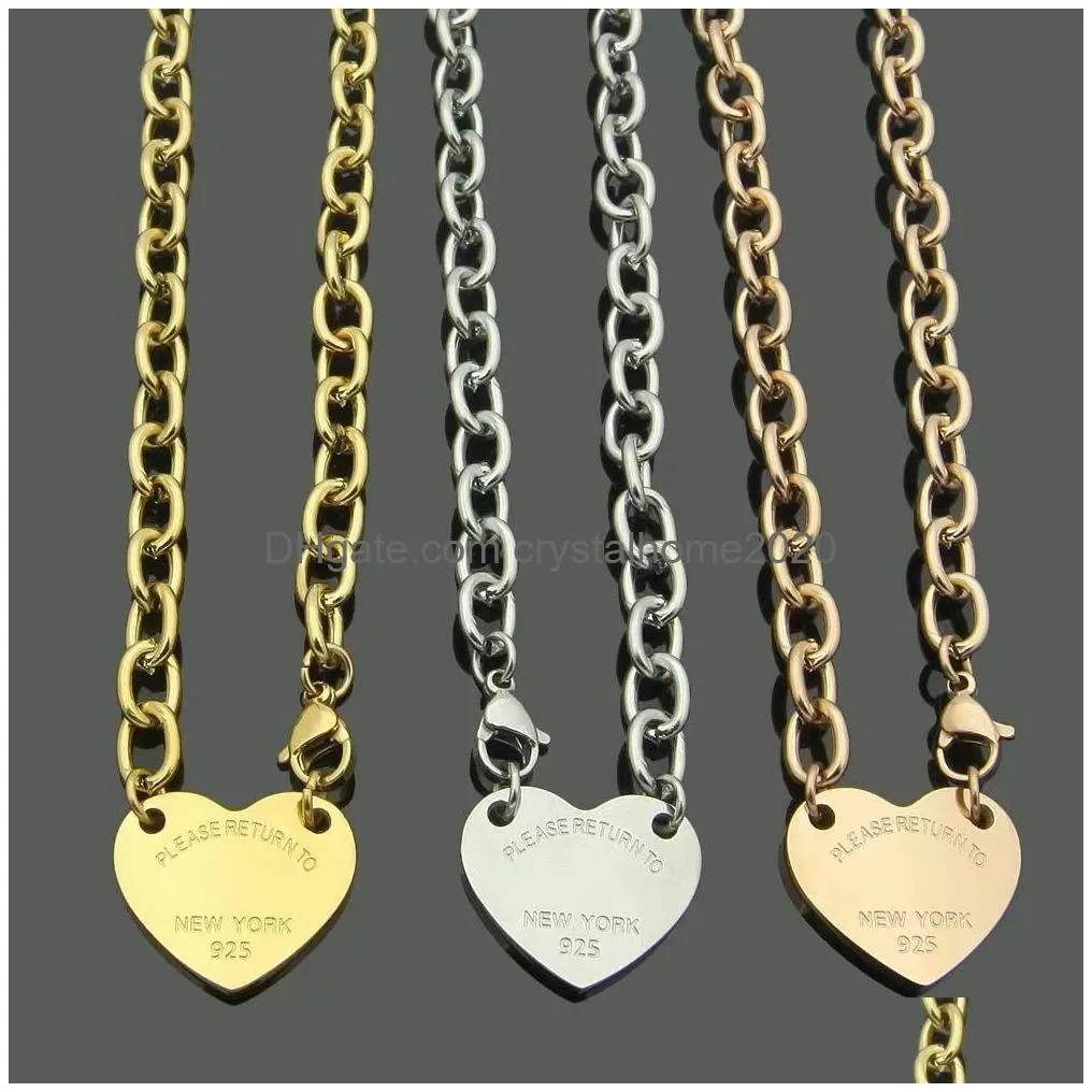 fashion new t necklace womens heart necklace double peach heart 18k gold titanium steel coarse designer necklace pendant necklace