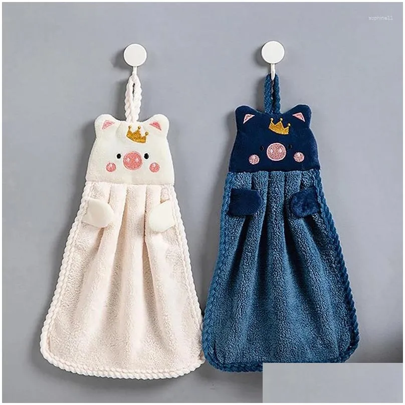 Towel Cute Hand Kitchen Bathroom Super Absorbent Microfiber Tableware Cleaning Cartoon Pig Hanging Drop Delivery Dh3Gp