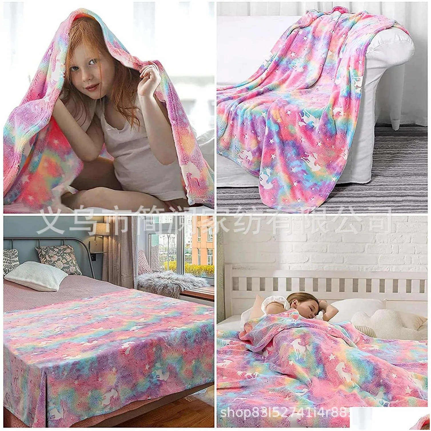 Blanket 1Pc Glow In The Dark P Throw Soft And Cozy Flannel For Bed Sofa Office Birthday Thanksgiving Gift Drop Delivery Dhqwb