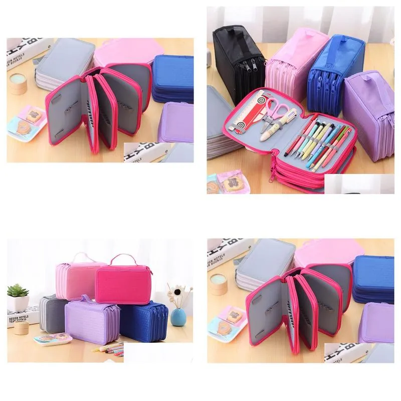 Pencil Bags Wholesale Pencil Bags 72 Holders 4 Layer Portable Oxford Canvas School Pencils Case Pouch Brush Pockets Bag Holder Supplie Dhraw