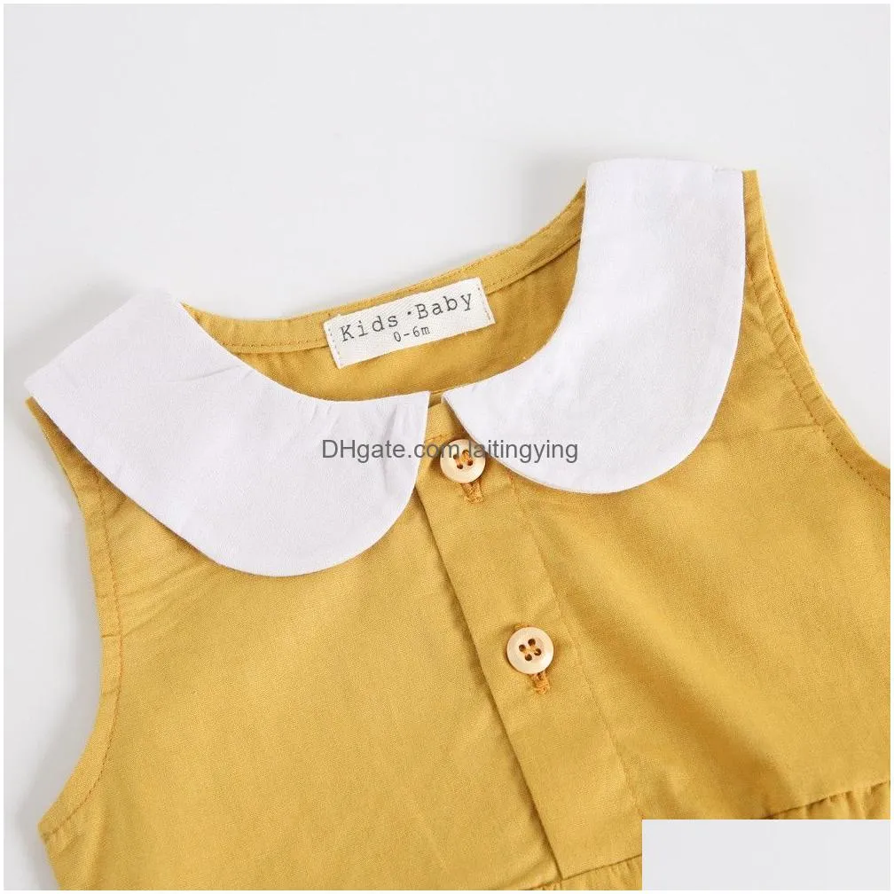  born infant baby girls cute doll collar buttons sleeveless romper summer solid color jumpsuit cotton and linen outfit clothes