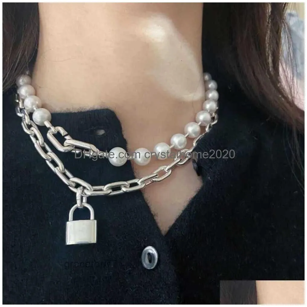 Anypendant Necklaces High Quality Niche Exaggerates Personality Design Lock Head Pearl Necklace Womens Highend Sense Of Fashion Ol La Dhmcb