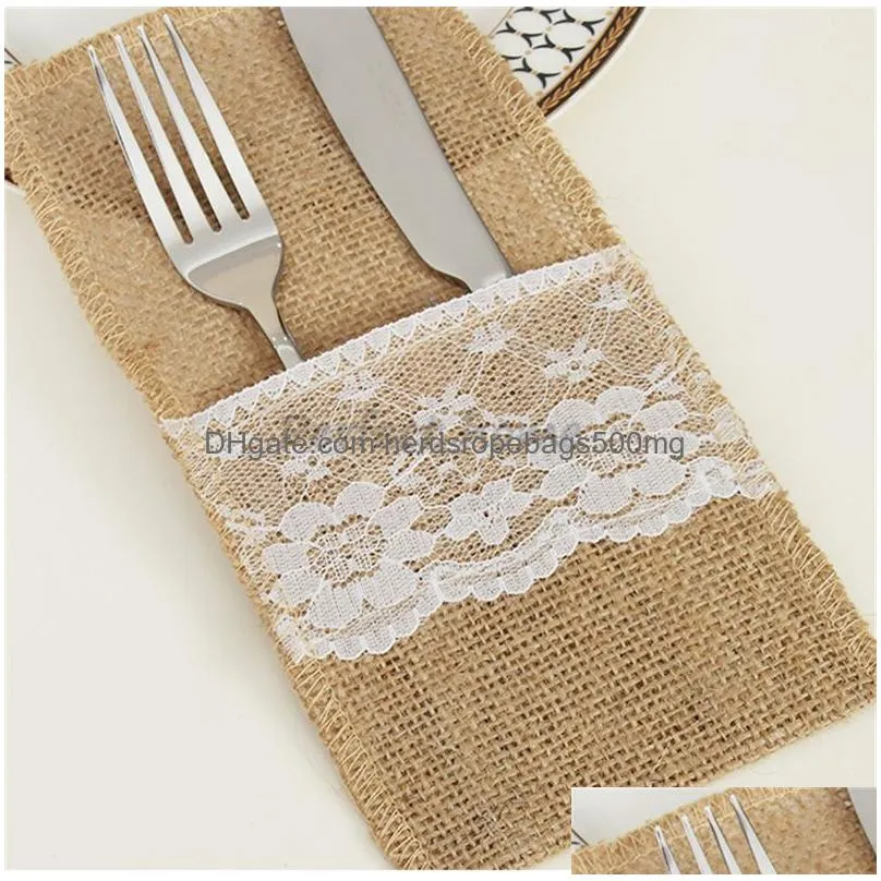 Other Festive & Party Supplies Christmas Tableware Set Linen Lace Decoration Knife And Fork Bag Party Wedding Festival By Ocean- P79 D Dhq0K