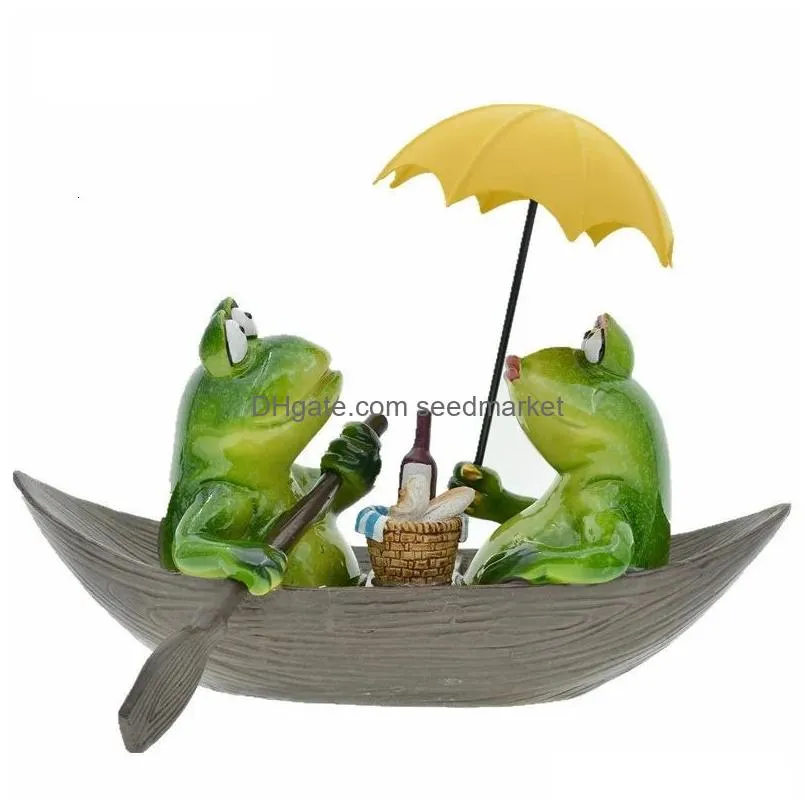 Decorative Objects & Figurines Decorative Objects Figurines 1-4Pcs 3D Resin Creative Frog Craft Thinking About Skiing Cycling Sports M Dhp0A