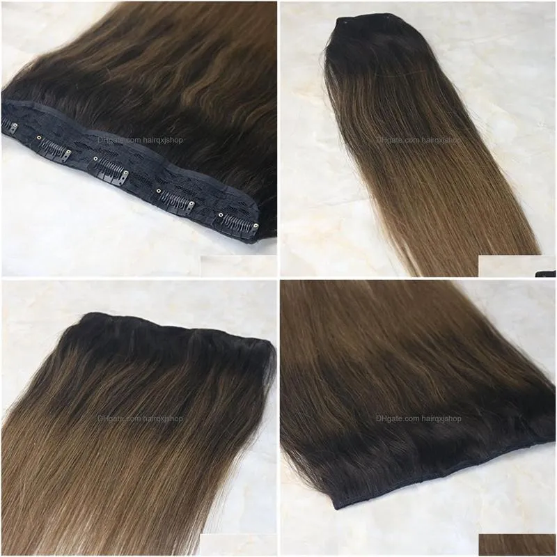 Clip In Hair Extensions One Piece Clip In Human Hair Extensions 70G Ombre Yage Dark Brown To Medium Remy Weft Ins Drop Delivery Hair P Dhva6