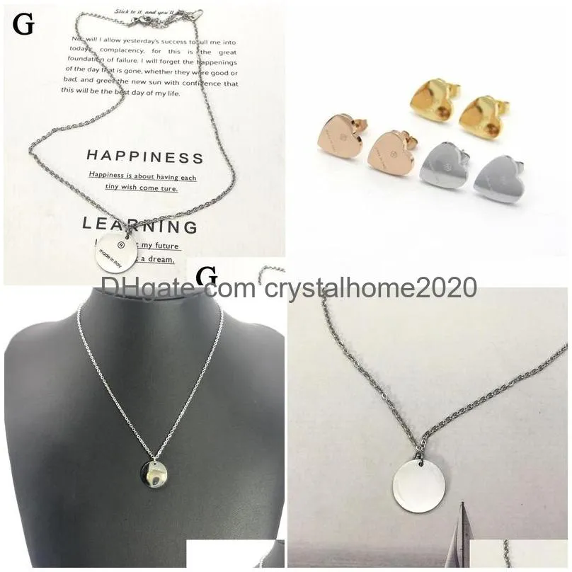 g---- round necklace female stainless steel couple chain pendant heart earring jewelry on the neck gift for girlfriend accessories
