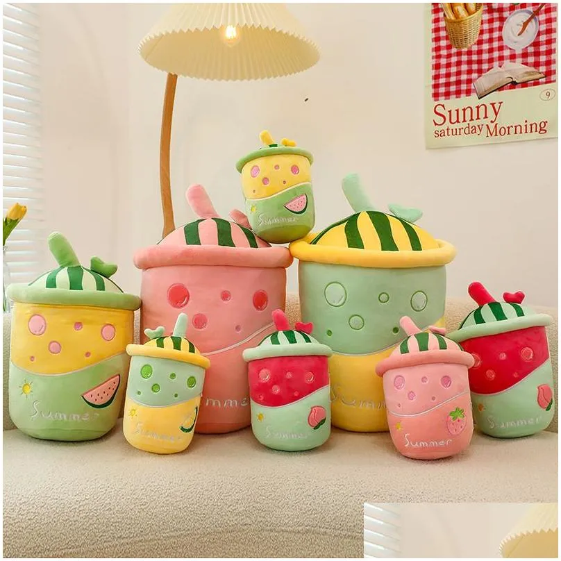 cute watermelon juice cup plush toys cartoon plush doll plush pillow peluche toys children birthday gift