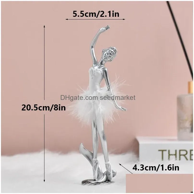 Decorative Objects & Figurines Decorative Objects Figurines Northouins Nordic Deluxe Cute Ballet Girl Resin Body Dancer Statue Family Dhmjg