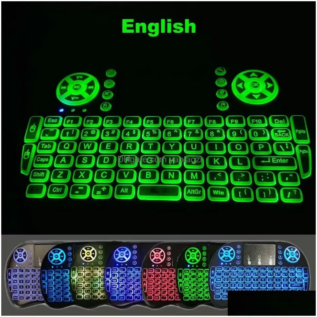 wireless mini i8 keyboard backlit backlight remote control with lithium battery for android tv box 2.4g touch pad