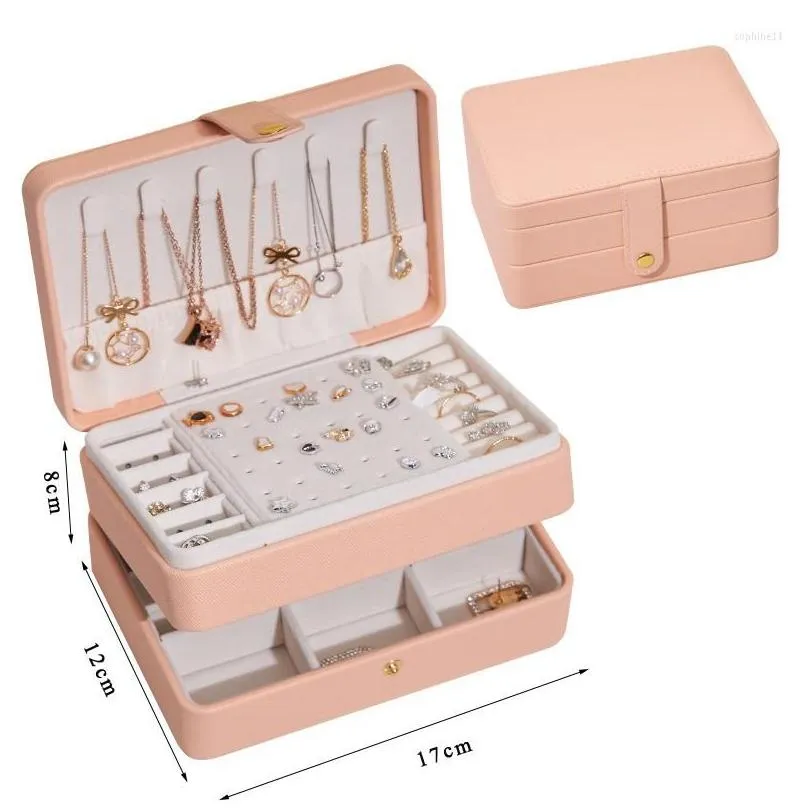 Storage Boxes & Bins Storage Boxes Size S/M/L Jewelry Organizer Display Travel Jewellery Case Portable Box Pu Earring Holder Drop Deli Dhhlz